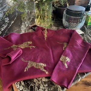 Deep plum Cheetah Mock Turtleneck Sweater